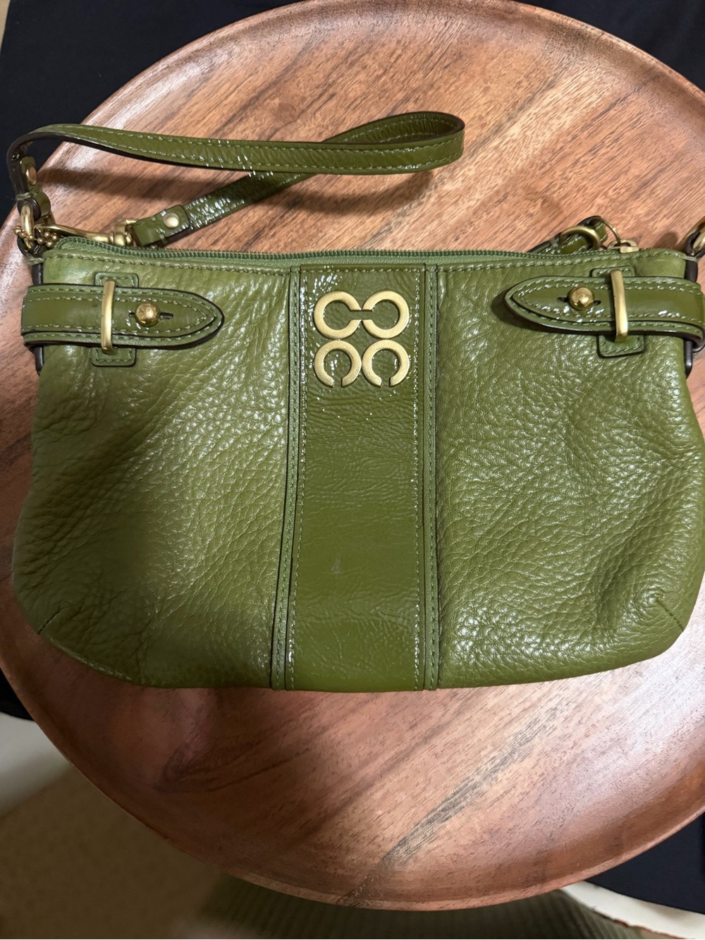 Coach Vintage Ergo Olive Green Leather Wristlet with Gold Hardware